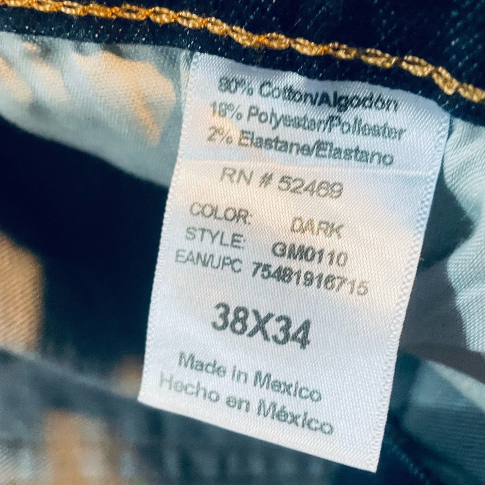 Men’s jeans. NWOT. 38x34 slim as shown on tag inside jeans. Tapered leg. - Picture 4 of 4